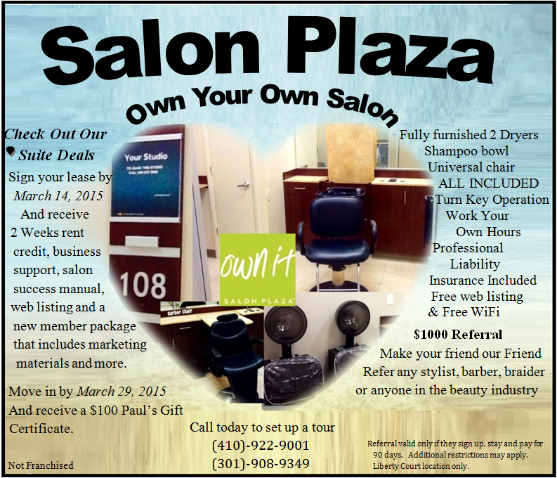 Salon Plaza Liberty Court Baltimore Randallstown MD Own Your Own Salon