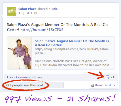 Salon Plaza facebook post - salon business dreams